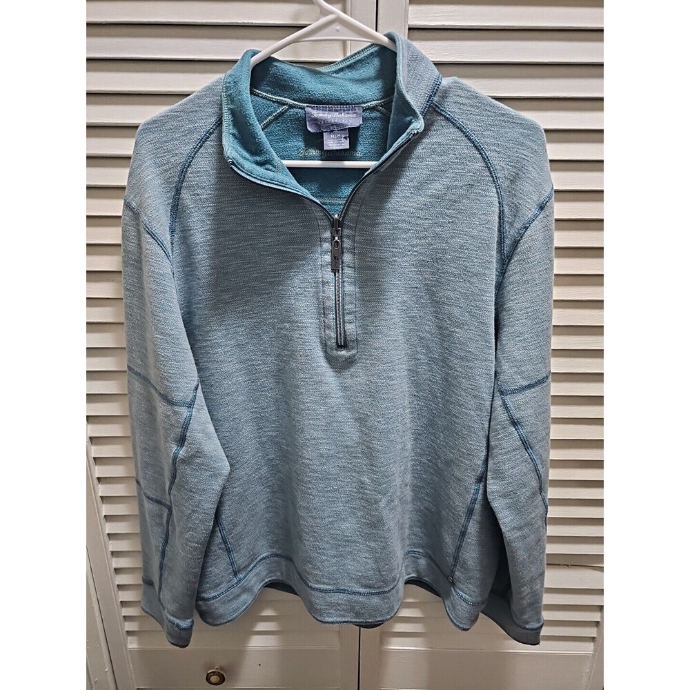 Tommy Bahama Mens Reversible  Sweater 1/2 Zip Blue Green Cotton Size M